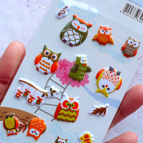 CLEARANCE Owl Puffy Stickers | Animal Stickers | Scrapbook | Card Decoration | Bird Embellishments | Home Decor