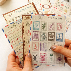 Vintage Stamp Sticker by Ladmaid | Antique Style Stickers | Korean Planner Stickers | Diary Deco Stickers | Seal Stickers | Papercraft | Scrapbook Supplies (6 Sheets / Alphabet Number Stamp Label, etc)