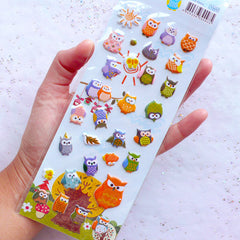 Puffy Owl Stickers | Bird Stickers | Animal Embellishments | Scrapbooking | Card Making | Home Decoration