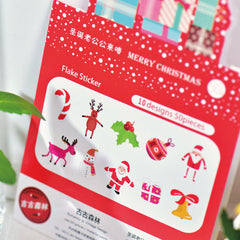 Merry Christmas Sticker Flakes | Christmas Card Decoration | Christmas Party Supplies | Diary Deco Stickers | Translucent PVC Stickers (10 Designs / 50 Pieces / Santa Claus Candy Stick Snowman Reindeer Christmas Bells)