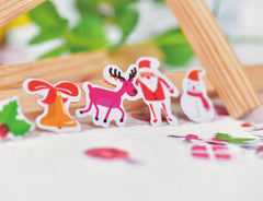 Merry Christmas Sticker Flakes | Christmas Card Decoration | Christmas Party Supplies | Diary Deco Stickers | Translucent PVC Stickers (10 Designs / 50 Pieces / Santa Claus Candy Stick Snowman Reindeer Christmas Bells)
