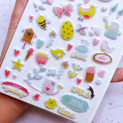 Animal & Nature Puffy Stickers | Floral Stickers | Bird Stickers | Easter Sticker | Spring Embellishments | Home Decor | Cute Scrapbook & Stationery Supplies (1 Sheet)