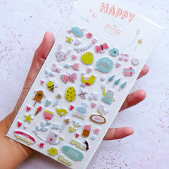 Animal & Nature Puffy Stickers | Floral Stickers | Bird Stickers | Easter Sticker | Spring Embellishments | Home Decor | Cute Scrapbook & Stationery Supplies (1 Sheet)