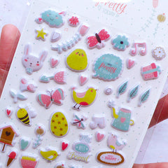 Animal & Nature Puffy Stickers | Floral Stickers | Bird Stickers | Easter Sticker | Spring Embellishments | Home Decor | Cute Scrapbook & Stationery Supplies (1 Sheet)
