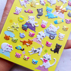 Lady Cat Puffy Stickers | Korean Stickers | Kittie Kitten Kitty Sticker | Animal Pet Stickers | Kawaii Home Decor | Planner Decoration | Cute Stationery (1 Sheet)