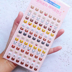 Mini Bear Head Puffy Stickers | Tiny Panda Stickers | Little Animal Stickers | Kawaii Embellishments | Korean Stationery Supplies | Cute Scrapbooking (1 Sheet)