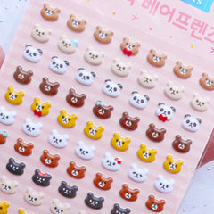 Mini Bear Head Puffy Stickers | Tiny Panda Stickers | Little Animal Stickers | Kawaii Embellishments | Korean Stationery Supplies | Cute Scrapbooking (1 Sheet)