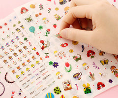 CLEARANCE Happy Life Deco Stickers | Korean Stickers in Hand Drawn Style | Erin Condren Life Planner Stickers | Kawaii Diary Decoration | Zakka Stationery Supplies (4 Sheets)