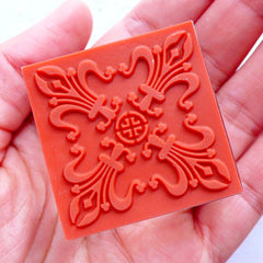 Fleur De Lis Square Stamp | Decorative Rubber Stamp | Filigree Lace Stamp | Zakka Craft Supplies | Wedding Scrapbook | Card Making | Papercraft | Stationery