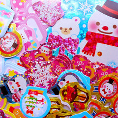 Iridescent Christmas Stickers | Assorted Mini Seal Flakes | Christmas Card Making | Holiday Scrapbook | Party Decoration (11 Designs / 71 Pieces / Snowman Candy Jar Candy Stick Snow Globe Snowflakes Christmas Stocking)
