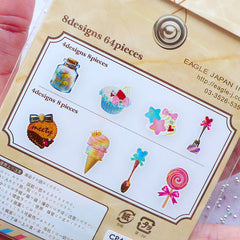 Kawaii Planner Deco Stickers | Sweets Sticker | Ice Cream Sticker | Cookie Sticker | Lollipop Candy Sticker | Cupcake Sticker | Translucent PVC Stickers (8 Designs / 64 Pieces)