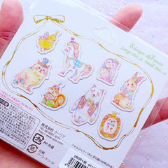Pastel Animal Stickers with Gold Foil | Pastel Kei Planner Stickers | Kawaii Diary Deco Stickers | Horse Bear Rabbit Bunny Squirrel Hedgehod Owl Kitty Cat Chick Stickers | PVC Translucent Stickers (8 Designs / 48 Pieces)
