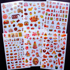 Food Stickers | Afternoon Tea French Patisserie Dessert Sweets Stickers | Grocery Stickers | Macaron Cupcake Sushi Breakfast Toast Bread Cookie Biscuit Supermarket (6 Sheets)