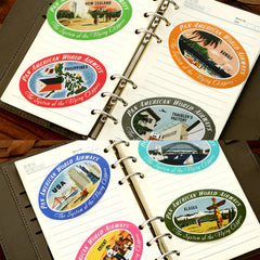 World Travel Stickers by Pan Am & Traveler's Factory | Pan American World Airways Stickers | Collage Stickers in Antique Style | Vintage Traveller Journel Sticker | Luggage Decoration Stickers | Zakka Stationery Supplies (8 Pieces)