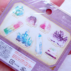 Crystal Sticker Flakes | Amethyst Stickers with Gold Foil | Gemstones Precious Rocks Minerals Jewel Stone Stickers | Poste Lippee Tracing Paper Stickers by Q-Lia (32 Pieces)