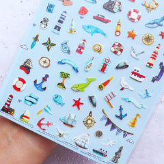Nautical Stickers | Navy Style Stickers by Daisyland | Mini Marine Life Stickers | Kikki K Planner Stickers | Erin Condren Planner Supplies | Sea Life Embellishments | Diary Stickers | Scrapbook | Paper Goods