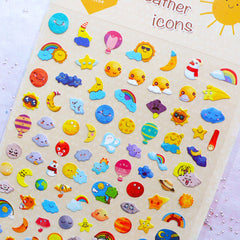 Cartoon Weather Icon Stickers by Daisyland | Mini Planner Stickers | Erin Condren Stickers | Kikki K Life Planner Supplies | Filofax Deco Stickers | Diary Journal Decoration | Sunny Rainbow Moon Cloudy Thunderstorm