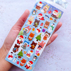 Kawaii Christmas Stickers from Japan | Christmas Animal Party Stickers | Santa Claus Reindeer Christmas Tree Snowman Stickers | PVC Seal Labels | Sticker for Christmas Resin Cabochon DIY