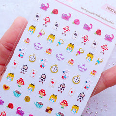 Alice in Wonderland Mini Stickers | Afternoon Tea Cheshire Cat White Rabbit The Playing Cards | Tiny Kawaii Planner Sticker from Korea | One Point Seal | Fairytale Embellishments