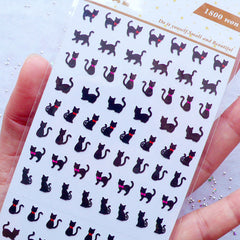 Mini Black Cat Stickers | Tiny Planner Stickers | Kawaii Animal Stickers from Korea | Kitty Stickers | Kitten Stickers | One Point Seal | Nail Art Stickers | Scrapbook Supplies