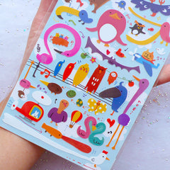 Kawaii Bird Stickers by Mind Wave | Animal Seal Labels | Kawaii Planner Supplies | Filoxfax Stickers | Erin Condren Stickers | Crow Swan Bat Storks Toucan Flamingo Peacock Vulture Ostrich Chicken Stickers