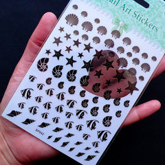 Marine Life Nail Art Stickers | Seashell Stickers | Tropical Fish Sticker | Starfish Stickers | Deco PVC Stickers for Open Bezel Filling | UV Resin Crafts (Black)