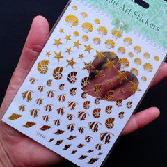 Seashell Nail Art Stickers | Tropical Fish Stickers | Starfish Sticker | Marine Life Stickers | PVC Deco Stickers for UV Resin Filling | Planner Supplies (Gold)