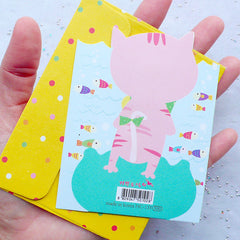 Kawaii Card and Envelope Set (Cat & Fish) | Especially For You Animal Greeting Card | Baby Shower Supplies | Cute Stationery from Korea