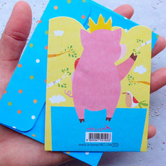Cute Card and Envelope Set (Pig) | Thank You Card | Animal Greeting Card | Baby Shower Decor | Kawaii Korean Stationery