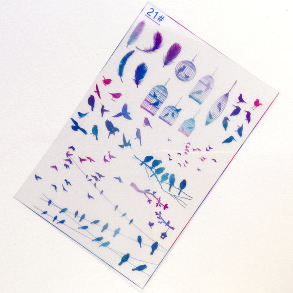 Bird and Cage Clear Film Sheet in Galaxy Gradient | Animal Embellishments for for UV Resin Art | Kawaii Resin Fillers