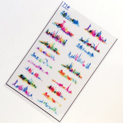 Colorful Watercolor City Clear Film Sheet | World Travel Embellishments | Filling Material for Resin Craft