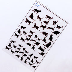 Black Cat Silhouette Clear Film Sheet | Kitty Embellishments for Resin Craft | Animal Resin Fillers | UV Resin Supplies