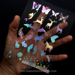 Holographic Magical Creature and Animal Clear Film Sheet | Nature Embellishments for UV Resin Art | Kawaii Filling Materials