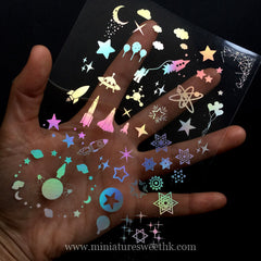 Space Themed Holographic Clear Film for Resin Craft | Spacecraft Rocket Ship Star Embellishments | Kawaii UV Resin Fillers