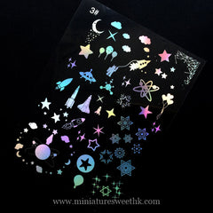 Space Themed Holographic Clear Film for Resin Craft | Spacecraft Rocket Ship Star Embellishments | Kawaii UV Resin Fillers