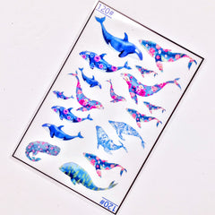 Whale and Dolphin Clear Film Sheet in Floral Pattern | Marine Life Embellishments | UV Resin Filling Materials | Resin Art Supplies