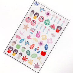 Japanese Traditional Culture Clear Film Sheet | Daruma Doll Koinobori Origami Crane Kokeshi Furin Wind Chime | UV Resin Fillers