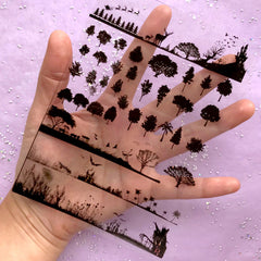 Forest Silhouette Clear Film | Tree Clear Sheet | Christmas & Halloween Embellishments for UV Resin Art | Resin Inclusions