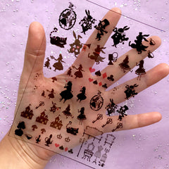 Alice in Wonderland Silhouette Clear Film Sheet | Resin Inclusions | Fairytale Embellishments | Kawaii UV Resin Craft Supplies