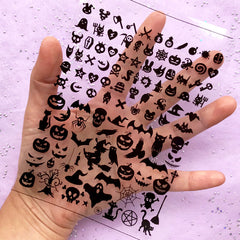 Kawaii Halloween Silhouette Clear Film Sheet | Pumpkin Skull Bat Embellishments | Filling Materials for Resin Art