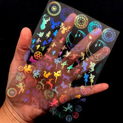 Magical Holographic Clear Film Sheet | Magic Circle Moon Alice in Wonderland Fairy Unicorn Reindeer Cupid Saturn Crystal | UV Resin Inclusion | Kawaii Craft Supplies