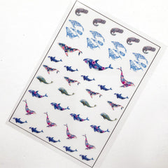 Small Dolphin and Whale Clear Film Sheet with Flower Pattern | Sea Animal Embellishments | Resin Inclusion | UV Resin Crafts