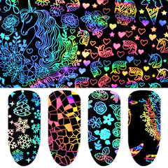 Holo Nail Transfer Foil | Holographic Decal for Kawaii Resin Crafts | Unicorn Dreamcatcher Christmas Flower (8 Sheets)