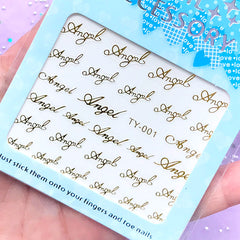 Word Angel Sticker (Gold) | UV Resin Fillers | Kawaii Resin Inclusion | Embellishments for Resin Art | Nail Deco