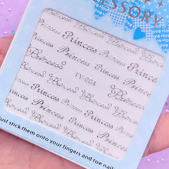 Word Princess Sticker for UV Resin Art (Silver) | Kawaii Resin Inclusions | Nail Art Embellishments | Resin Fillers