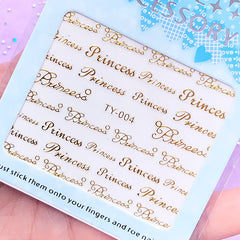 Princess Nail Art Sticker (Gold) | Word Embellishments for UV Resin Crafts | Kawaii Resin Filler | Resin Inclusion