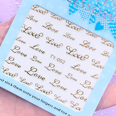 Love Clear Sticker (Gold) | Word Embellishment for UV Resin | Kawaii Resin Inclusions | Filling Materials for Resin Craft | Nail Art Supplies