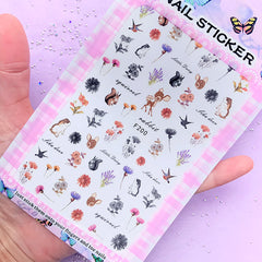 Forest Animal and Wildflower Sticker | Floral and Fauna Resin Inclusions | Flower Embellishments | UV Resin Fillers | Nail Art Supplies