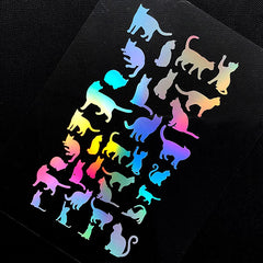Holographic Clear Film Sheet | Magical Cat in Holo Color | Kawaii Kitty Embellishment for Resin Art | UV Resin Inclusion