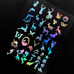 Kawaii Clear Film | Holographic Animal Film Sheet | Holo Embellishments for Resin Art | Resin Inclusions | UV Resin Fillers